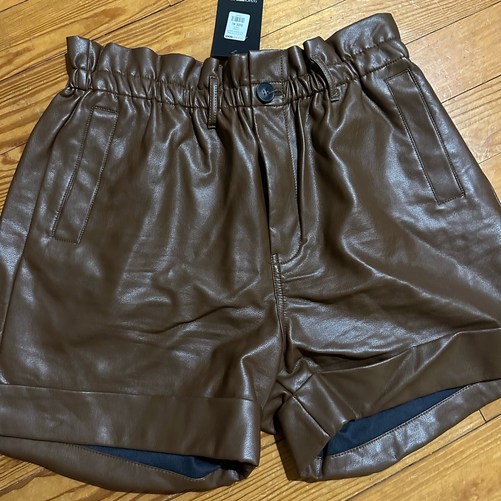 Brown Faux Leather Shorts